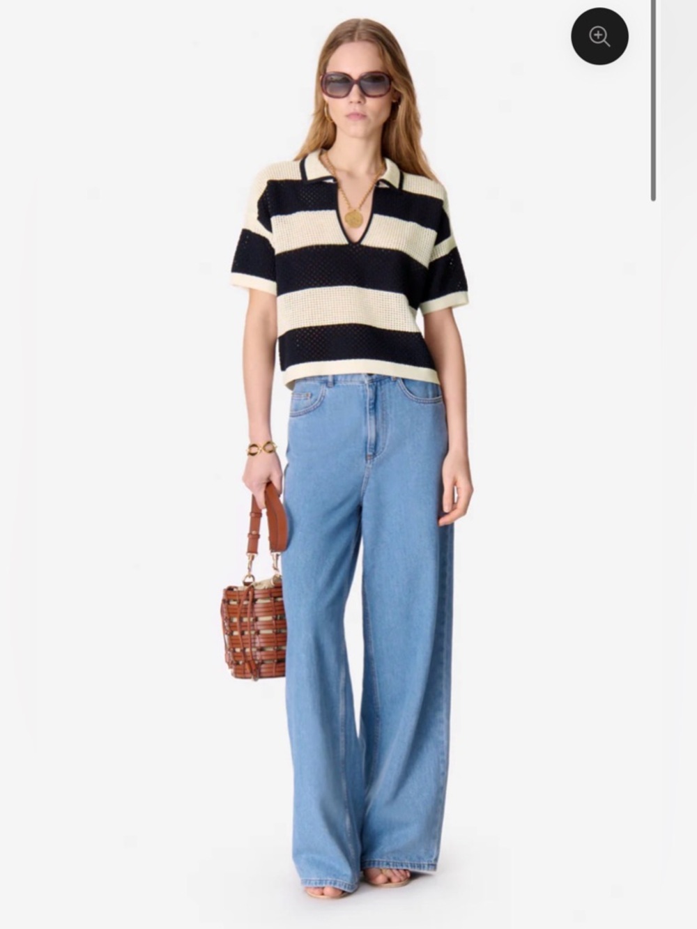 Vanessa Bruno Edaly Open Knit Polo Sweater Striped Cotton - Picture 2 of 10